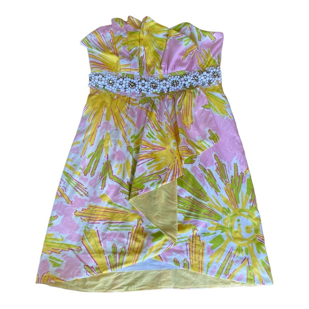 Lilly Pulitzer Strapless Dress in Pink, Yellow, and Green Floral